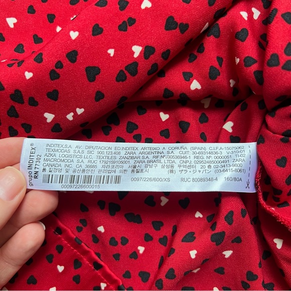 Zara red satin heart patterned tiered pussybow blouse - Picture 10 of 14